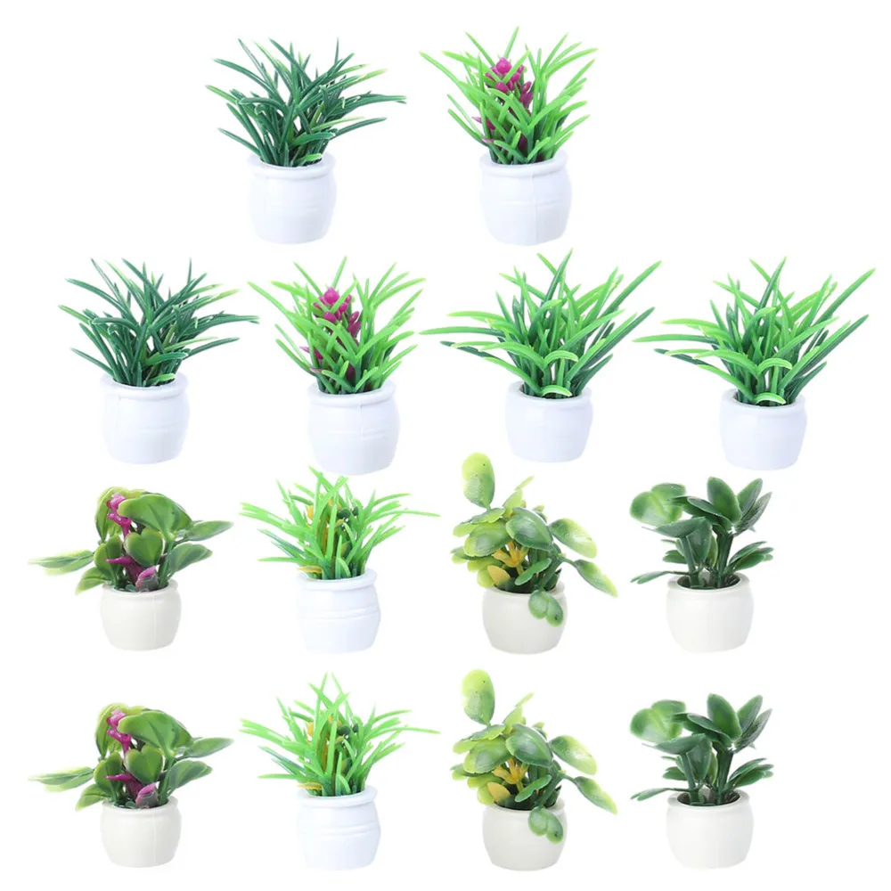 

14pcs Mini Simulation Bonsai Vivid Potted Plant Ornament for