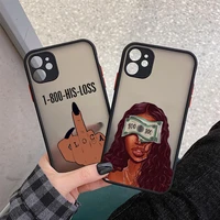 make money not friends kash afro black girl phone case for iphone 11 12 pro max xr x xs max se20 7 8 6 plus clear silicone coque