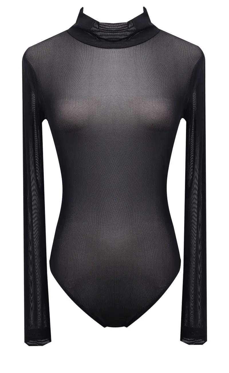 

2020 Transparent Sexy Mesh Bodysuit 5 Colors Long Sleeve Jumpsuit Women's One Piece Sheer Leotard One Piece Underwear Teddy