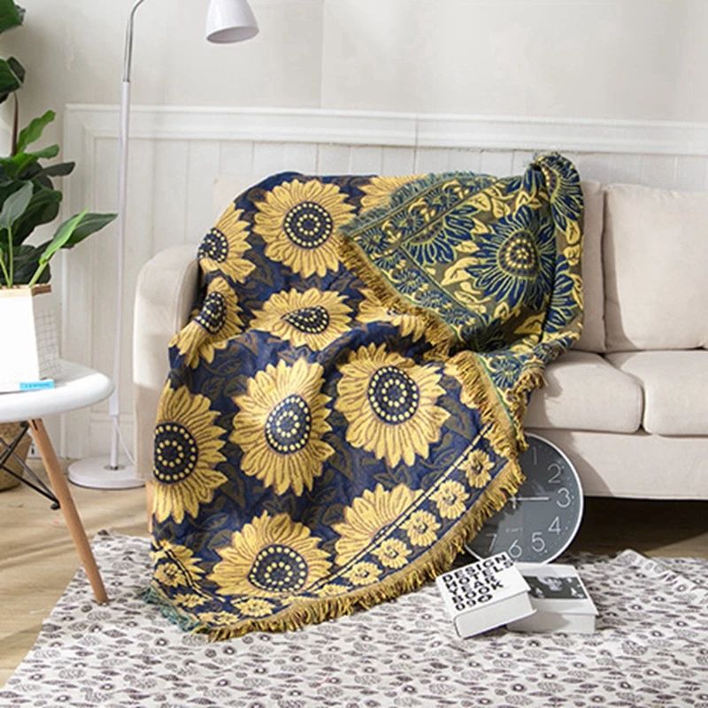 Одеяло в Европейском стиле вязаное покрывало с рисунком подсолнуха для сна