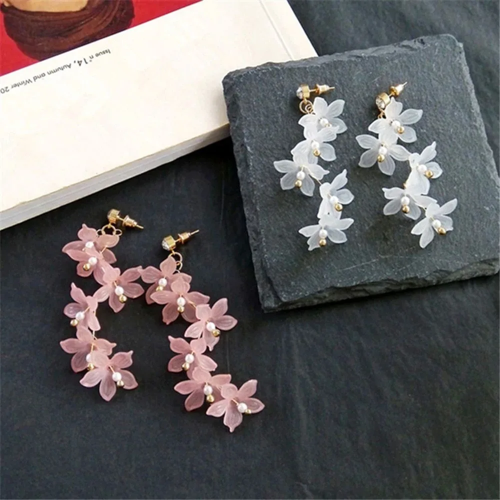 

New Style Cherry Blossoms Tassels Drop Earring Fashion Women Creative Acrylic Gold Plated Earring Charm Women Party Jewelry