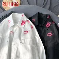 ruihuo kiss print mens shirt with print vintage white shirt men shirts for men clothing harajuku blouse m 5xl 2021 new