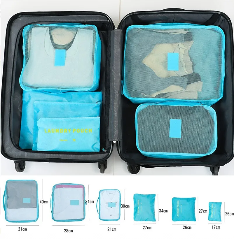 6pcs/set Travel Bag Organizer Pink Makeup Free Shipping Suitcase Packing Cube Case Set Accessories | Дом и сад
