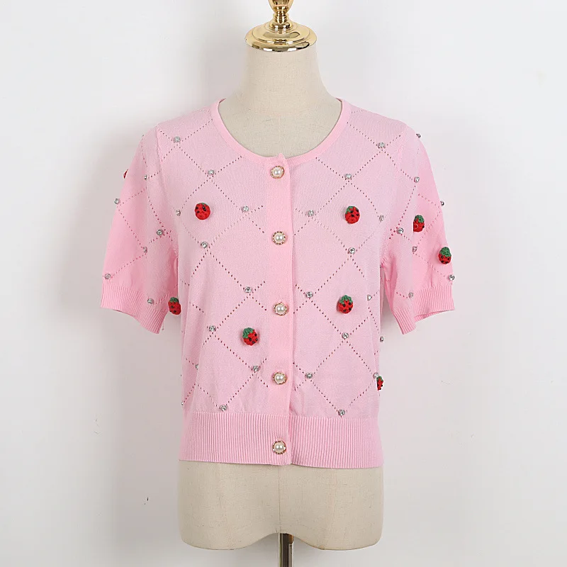 

Женский винтажный вязаный кардиган, роскошный брендовый дизайнерский кардиган с круглым вырезом, стереоскопический вязаный свитер ручной ...