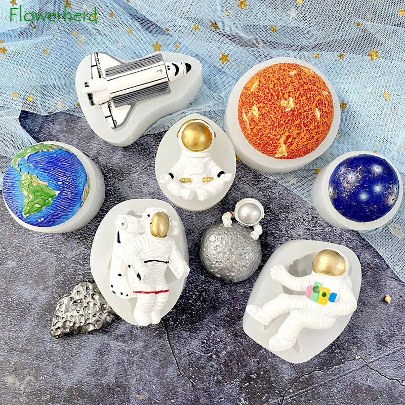Мультяшный астронавт космический корабль планета силиконовая форма космическая