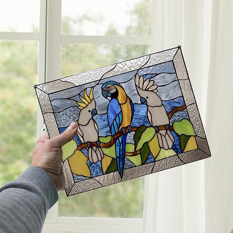 

Papagei Anhänger Dekoration Stained glass window panel tracery 3 parrot acrylic home pendant handmade wall Art Room decoration