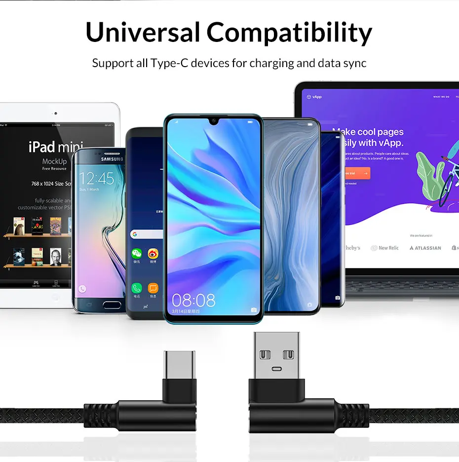 TOPK 90 usb-кабель для быстрой зарядки usb type C кабель 3а L-shape type-C мобильный кабель передачи данных телефона для samsung huawei Xiaomi