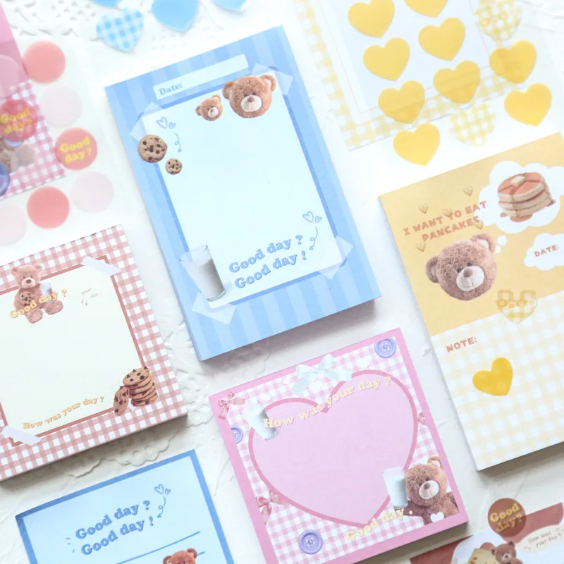 90 Sheets Cute Milk Bear Memo Pad Kawaii Stationery Sticky Notes Portable Notepad School Office Supply Papeleria