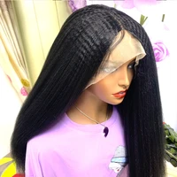 long yaki straight synthetic hair lace front wig heat resistant kinky straight fiber hair natural hairline middle part for women