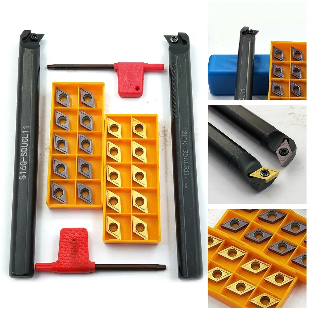 

Держатель для токарного станка, внешний диаметр 16 × 180 мм, токарный инструмент + 20 шт. DCMT11T304 для получистовой обработки