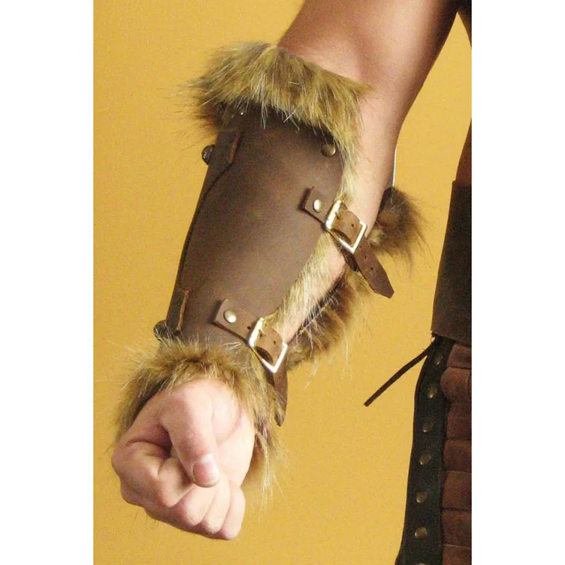 Кожаный браслет из меха в стиле стимпанк средневековый кельтский костюм воина