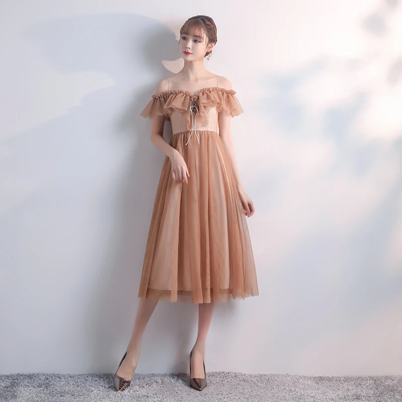 Платье подружки невесты цвета хаки элегантное платье длиной ниже колена размера