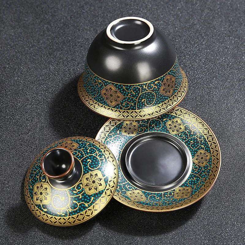 

Tea teapot cover bowl creative enamel color tea infuser tea cup home three only bowl office tea teapot kung fu tea set
