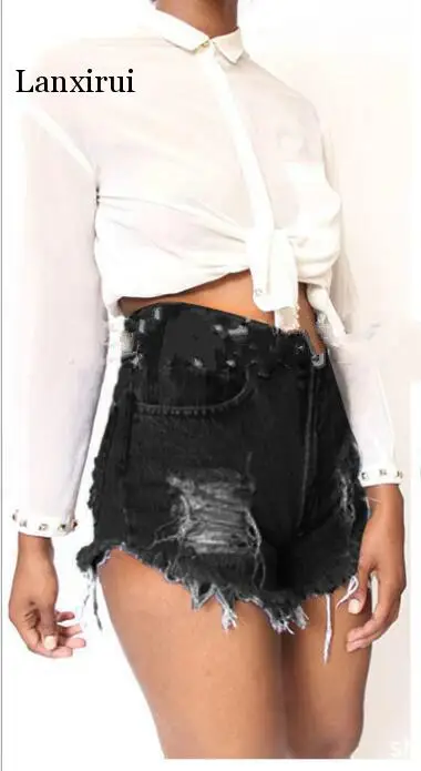 Женские джинсовые шорты с высокой талией хлопковые повседневные облегающие