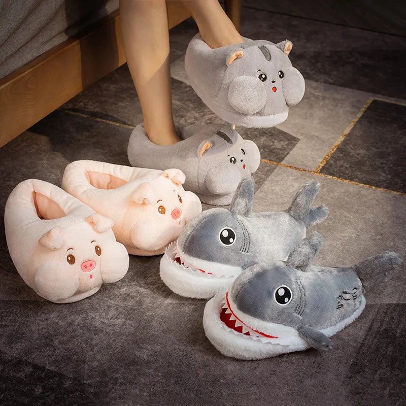 

Kawaii Hamster Pig Shark Plush Shoes Stuffed Soft Animal Plushie Slipper Dolls Room Indoor Winter Floor Shoes for Girls Adult
