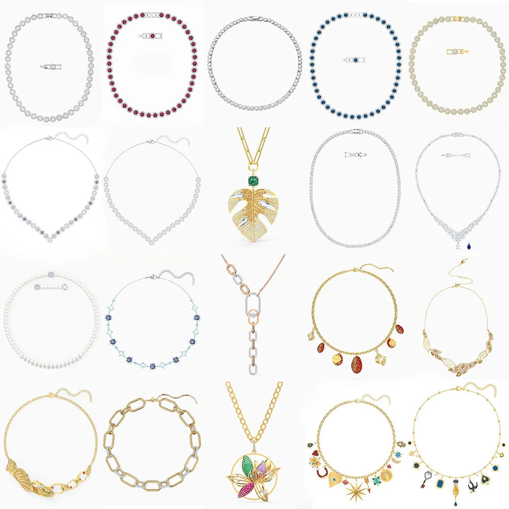 

Fashion High Quality SWA Original Crystal Symbol Necklace Shiny Charming Buckle Crystal Elegant All-Match For Women Jewelry Gift