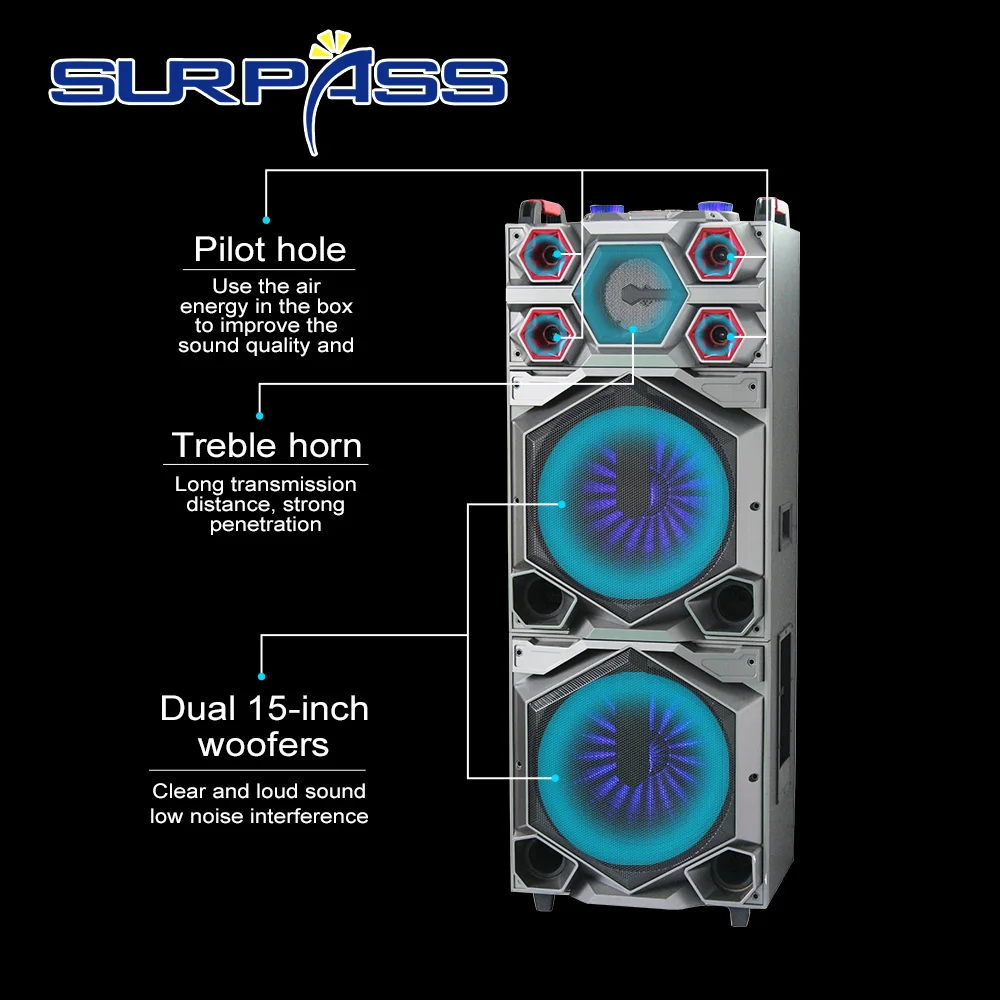 Большая мощность Bluetooth динамик двойной 15 дюймов стерео сабвуфер тяжелый бас s