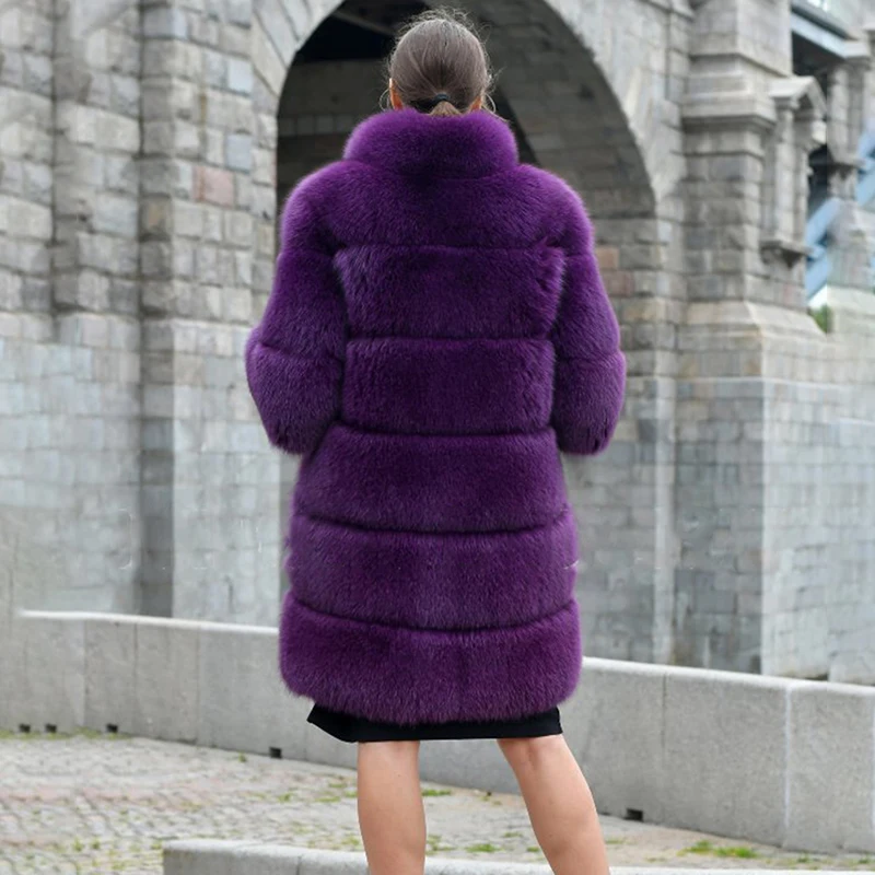 90cm Long Real Fox Fur Coats Women Luxury Winter Fashion Fur Overcoats Trendy 2022 Whole Skin Genuine Fox Fur Coat Stand Collar