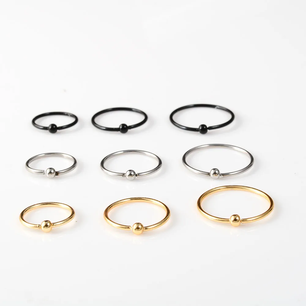6 шт./партия маленькие серьги кольца из нержавеющей стали для женщин шар черный