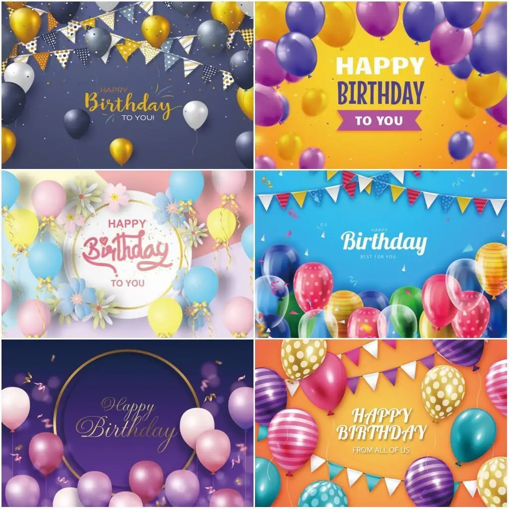 

Colorful Balloon Happy Birthday Party Photography Backdrop Dinner Table Wall Photo Background Cake Decoration Studio Prop Banner