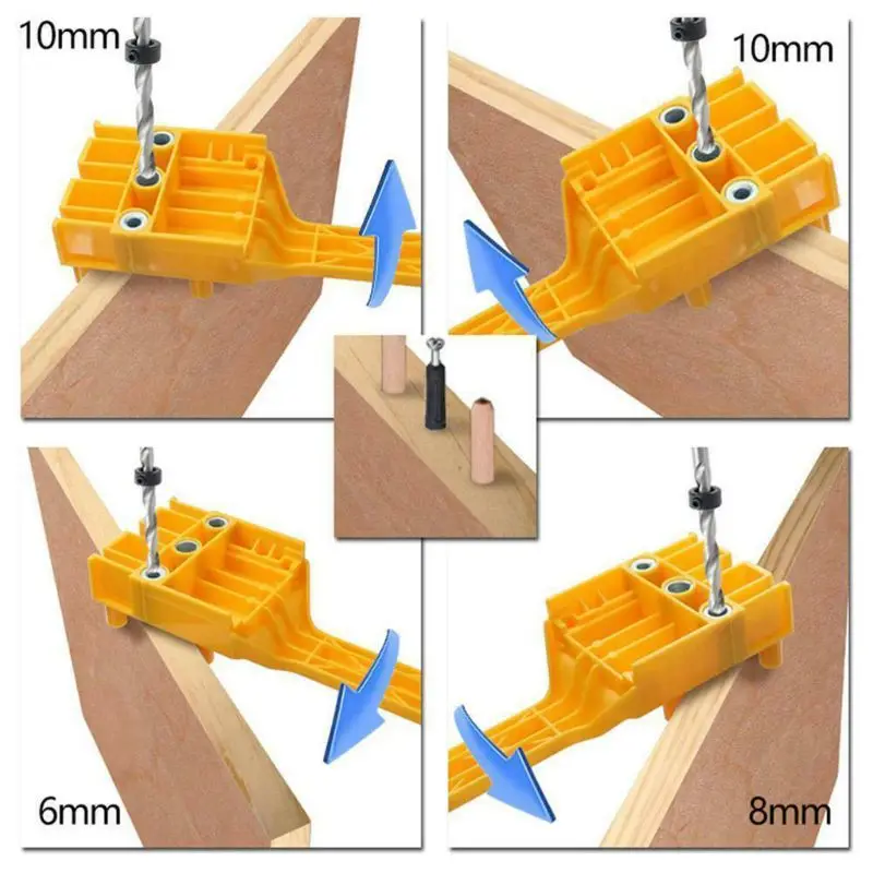 

Quick Wood Doweling Jig Plastic Handheld Pocket Hole Jig 6/8/10mm Drill Bit Hole Puncher For Carpentry