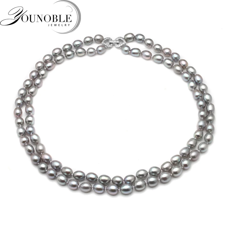 grey pearl necklace Настоящее натуральное пресноводное Двойное Жемчужное ожерелье для женщин, жемчужное ожерелье в форме капли воды, Подарок на годовщину - Цвет камня: grey pearl necklace