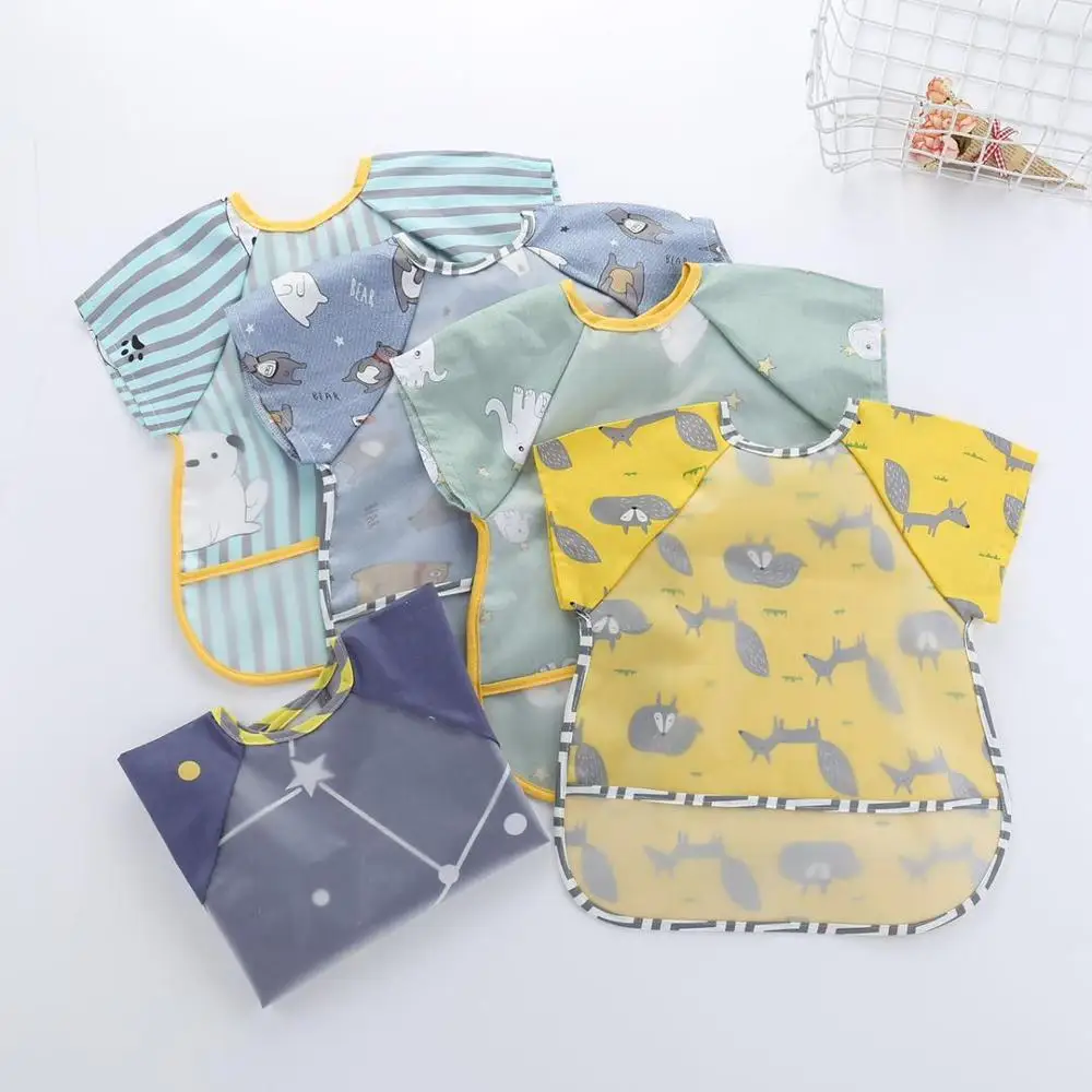 

Baby Bibs Waterproof Short Sleeve Apron Kids Feeding Smock Toddler