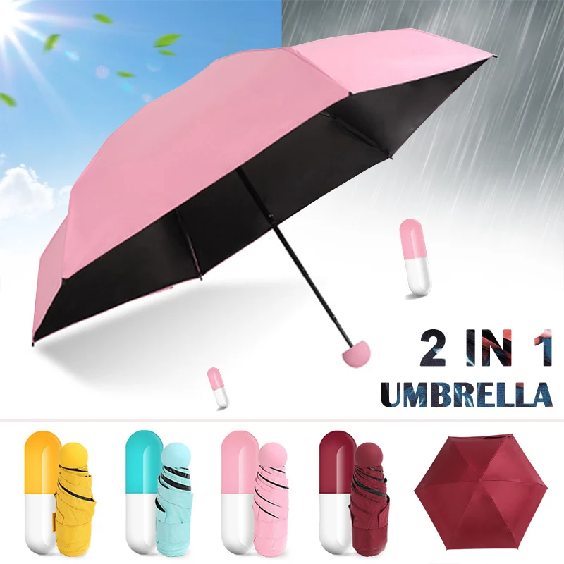 Flat Sun Umbrella Rain Women Titanium Silver Anti UV Mini Umbrella Kids Portable Five-folding Umbrella Windproof