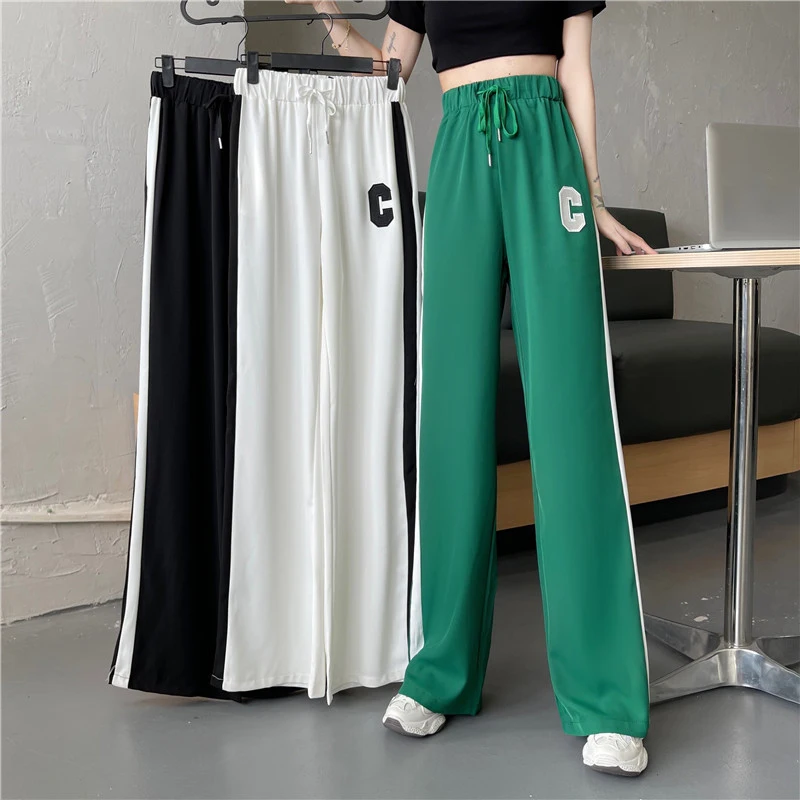 

Straight Letter Wide-Leg Pants Loose Casual Pants for Women Summer 2021 New Korean Style High Waist Slimming Pants Fashion