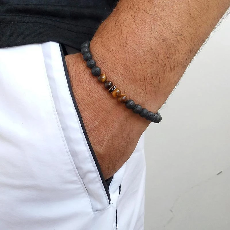 Мужской браслет с бусинами на нитке 4 и 6 мм камнями 2020 простого дизайна в подарок