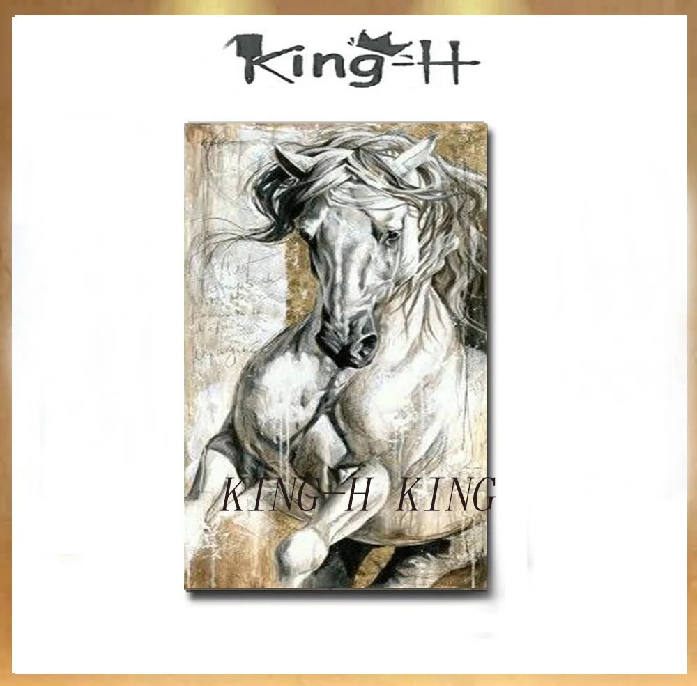 Высокое качество лошадь Живопись Ручная роспись белый реалистичность масляные