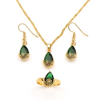 green color zircon pendant earring ring for women gold green partybirthday gift new arrival