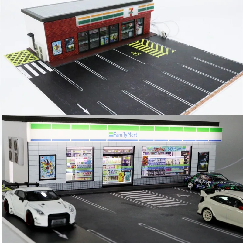 G-FANS 1:64 Dioramas with LED Light 7-11/FamilyMart Stores and parking lots