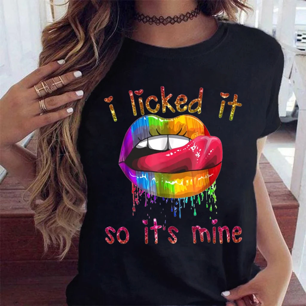 

2021 Summer New Leopard Print Lip Print Women's T-shirt Short Sleeve Lip T-shirt Harajuku Korean Street Top