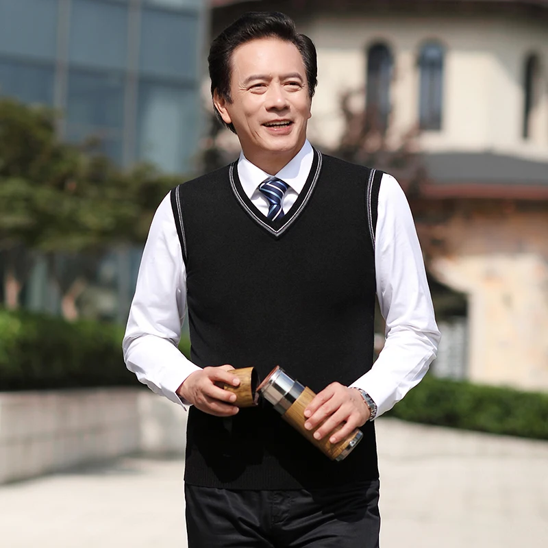 Мужской шерстяной жилет однотонный Повседневный свитер без рукавов на весну и
