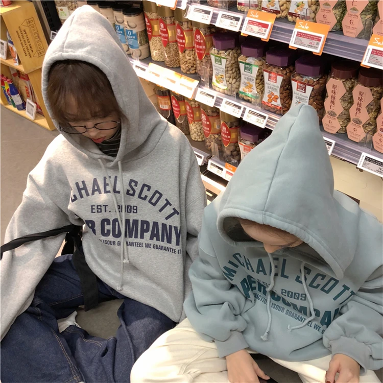 Зимний шикарный Harajuku винтажный консервативный стиль с капюшоном плюс бархатная толстовка женская мода Свободный с капюшоном Повседневная Женская толстовка