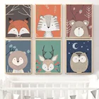 Настенная картина для детской комнаты, животные, лиса, олень, тигр, Лев, сова, медведь, постеры и принты на холсте в скандинавском стиле, декор для детской комнаты