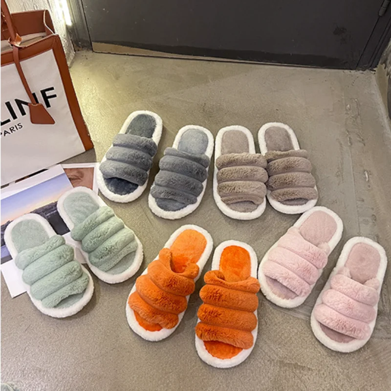 

Autumn Winter New Women Fashion Indoor Slippers Women Warm Plush Home Slipper Anti-slip Soft Couples Caterpillar Winter Slides