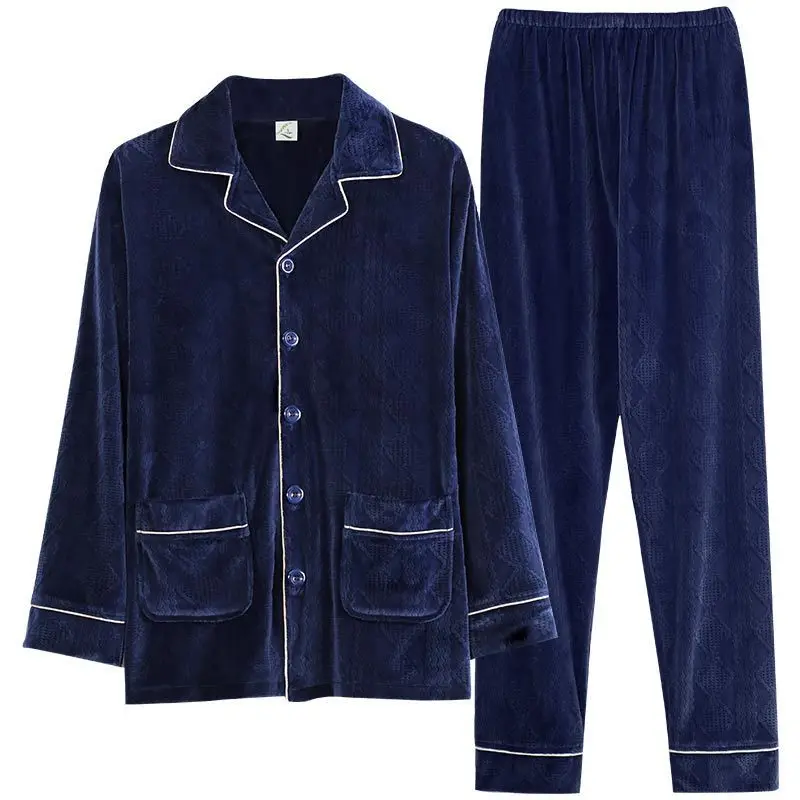 Pajamas Men's Winter Thin Coral Fleece Large Size Thickening Warm Long-sleeved Island Home Service Suit Sommeil Tops 2020 | Мужская