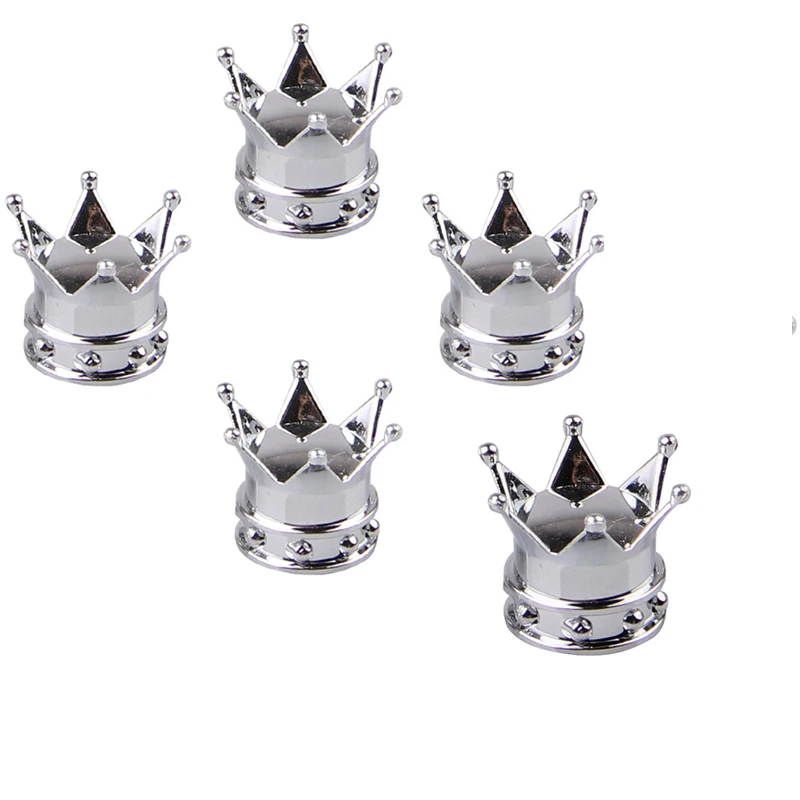 

5/1pcs Bicycle Tire Valve Caps Universal Dustproof Silver Color Crown Tyre Wheel Stem Air Valve Caps Tire Valve Auto Truck Bike