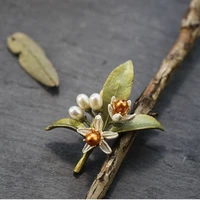 vintage plant brooches for women fashion jewelry party accessories simple elegant female gift pearl brooch pins