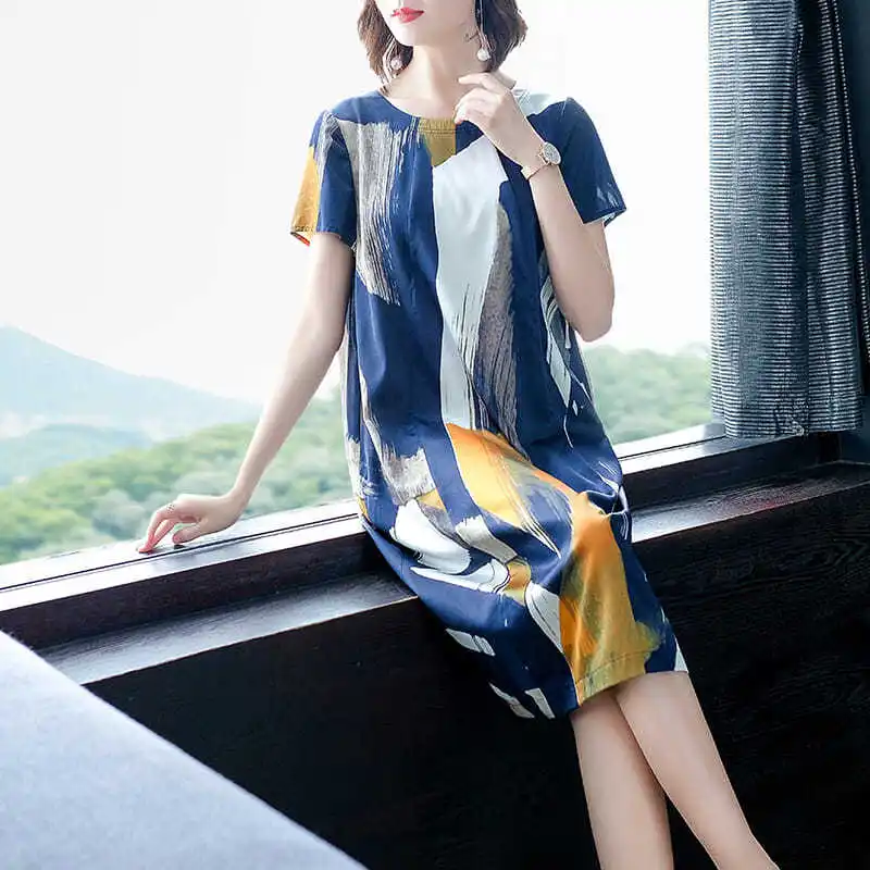 Новинка 2020 Летняя женская одежда шелковое платье миди женское Повседневное размера плюс элегантные платья