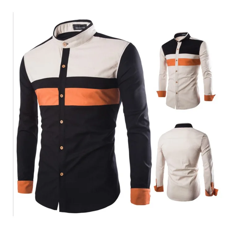 Корейский стиль Повседневная модная полосатая Мужская рубашка лоскутное платье