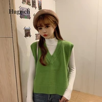 Autumn Sleeveless Sweater Women Sweet Solid Color V Neck Knitted Loose Sleeveless Slim Vest Jumpers Pull Femme Sweaters
