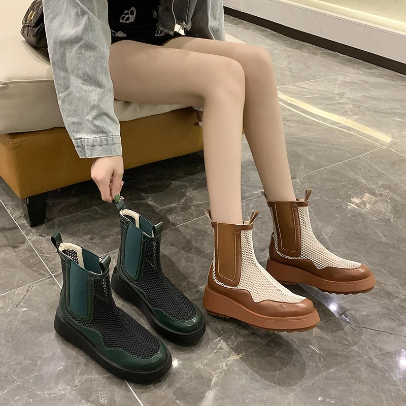 

Chelsea Boots Women Designer Socofy Punk for Fashion Platform Luxury Ankle Shoes 2021 Women's Summer Brown Flat Flats Designer