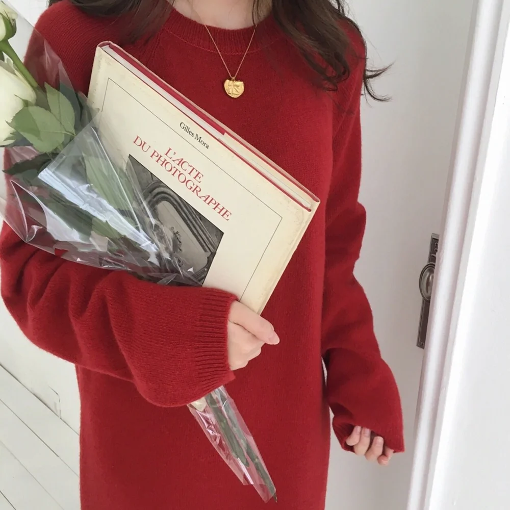 red dress Свитер женское платье зимние, вязаные, теплые платья для женщин Vestidos с длинным рукавом Повседневные офисные женские элегантные модные женские платья - Цвет: red dress