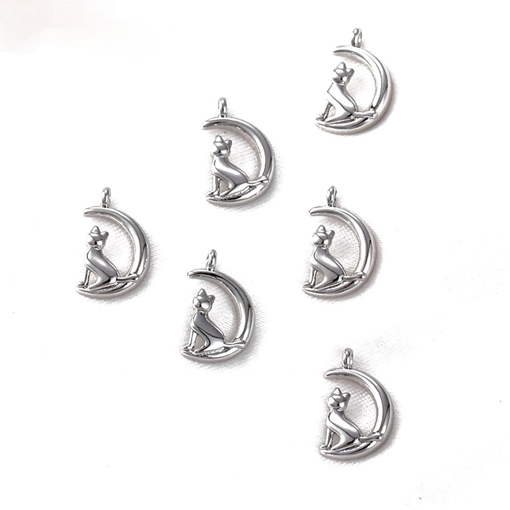 

4PCS Moon Cat Pendant Eardrop for Jewelry Findings Making Supplies Components DIY Earrings Brass 14k Gold Plated Accessories