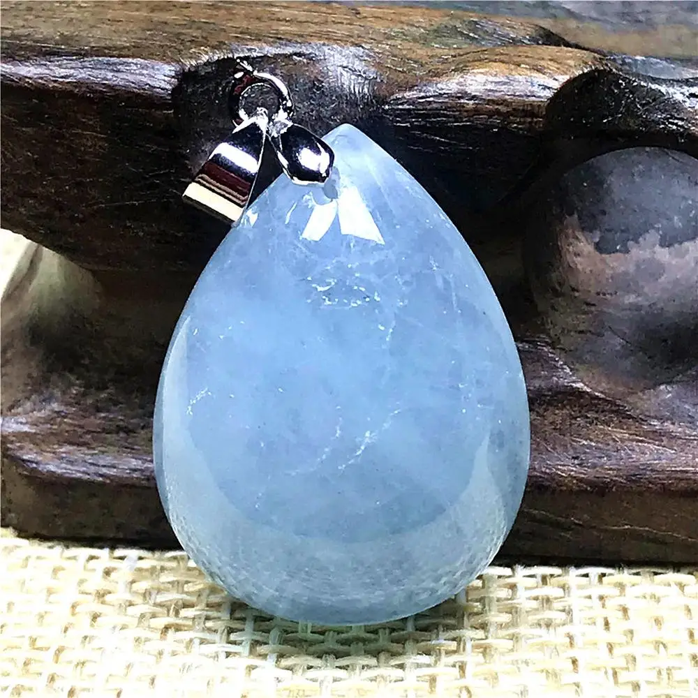 

Top Natural Ocean Blue Aquamarine Pendant Jewelry For Woman Lady Man Crystal 24x18x9mm Water Drop Beads Silver Gemstone AAAAA