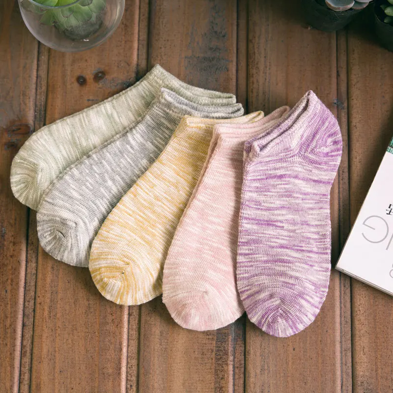 Носки-невидимки Хлопковые женские, женские лодочные носки, 1 пара = 2 шт., WS98, цветные для девочек и мальчиков