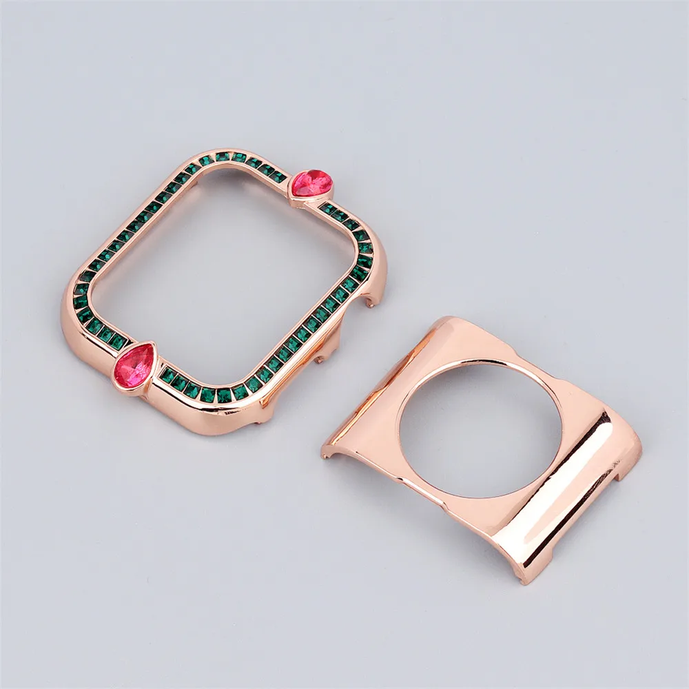

2 in 1 Metal Case Cover with Strap for Apple Watch SE Band Series 6 5 4 Women Crystal Bead Bracelet 40mm 44mm for Iwatch Bumper